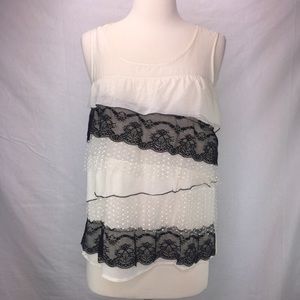 Loft Ann Taylor White & Black Lace Tank Top  XS